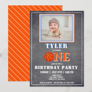Invitation Photo de basketball sur tableau noir mignon pour 1