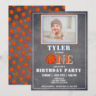 Invitation Photo de basketball sur tableau noir mignon pour 1