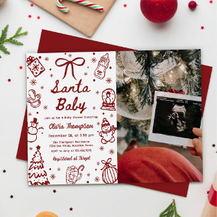 Invitation Photo de bébé de Noël Santa dessiné à la main roug
