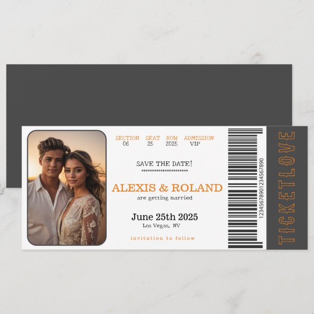 Invitation Photo De Billet VIP Enregistrer La Date (Devant / Derrière)