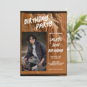 Invitation Photo de boue marron moderne d'anniversaire