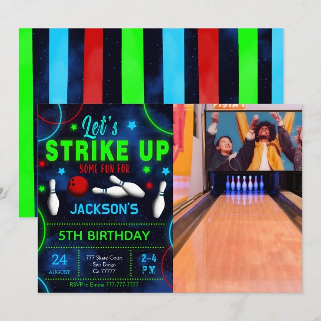 Invitation photo de bowling (Devant / Derrière)