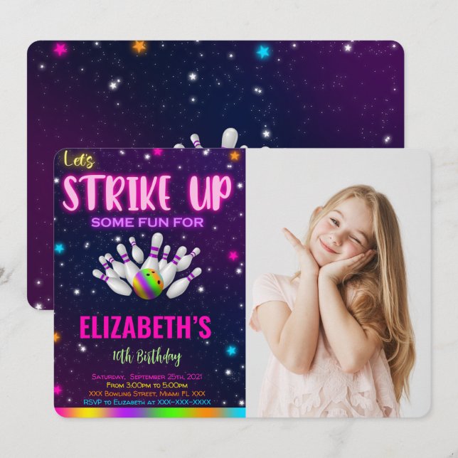 Invitation photo de bowling (Devant / Derrière)