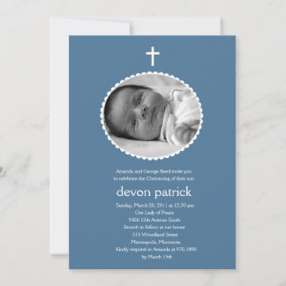 Invitation Photo de cadre à paille Baptême/Christening Invita