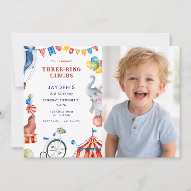Invitation Photo de carnaval pour 3ème anniversaire Three Rin (Devant)
