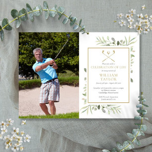 Invitation Photo de célébration de la vie de golfeur avec ver