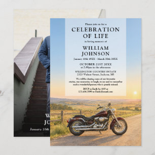 Invitation Photo de célébration de vie à l'aquarelle de moto