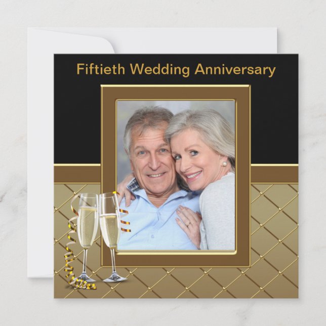 Invitation Photo de Champagne Doré Fête d'anniversaire des 50 (Devant)