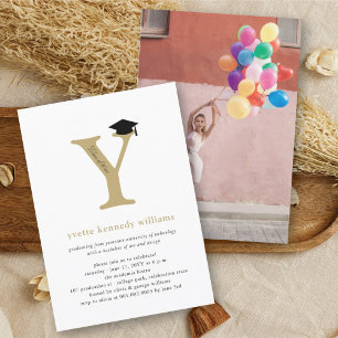 Invitation Photo de chapeau de remise de diplômes avec initia