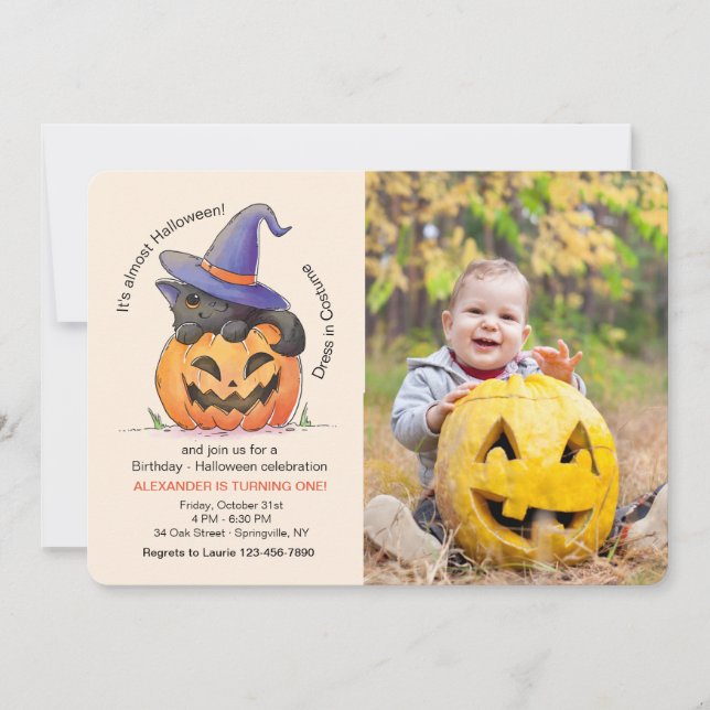 Invitation photo de chat Halloween (Devant)