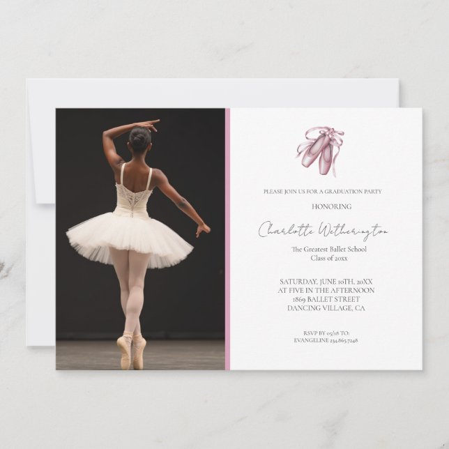 Invitation Photo de chaussons de ballet roses pour la remise  (Devant)