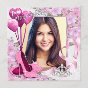 Invitation Photo de chaussures roses pour Quinceanera