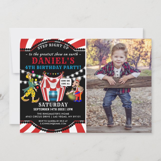 Invitation Photo de cirque amusant pour enfants | Anniversair (Devant)