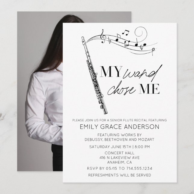 Invitation Photo de citation de ma baguette choisit Flûte Rec (Devant / Derrière)