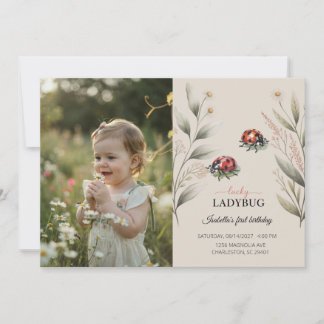 Invitation Photo de coccinelle chanceuse Fille 1er anniversai