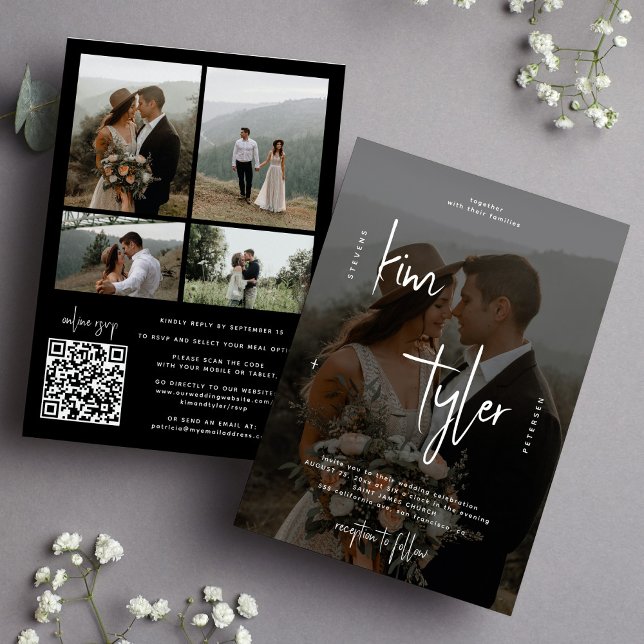 Invitation Photo de code QR mariage noir et blanc (Créateur téléchargé)