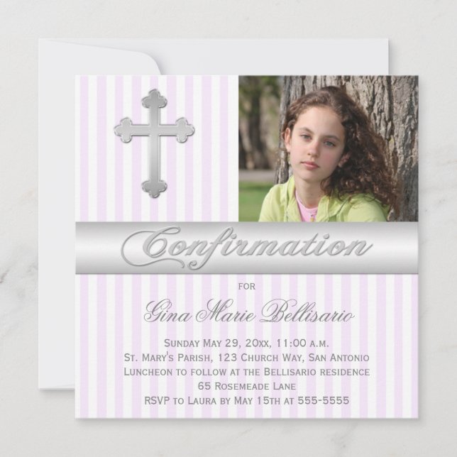 Invitation photo de confirmation de White Purple S (Devant)