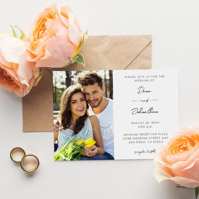 Invitation Photo de côté Mariage Calligraphie Moderne (Créateur téléchargé)