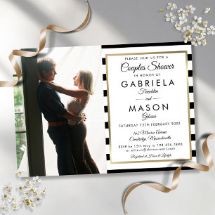 Invitation Photo de couple en noir et blanc rayé pour la douc