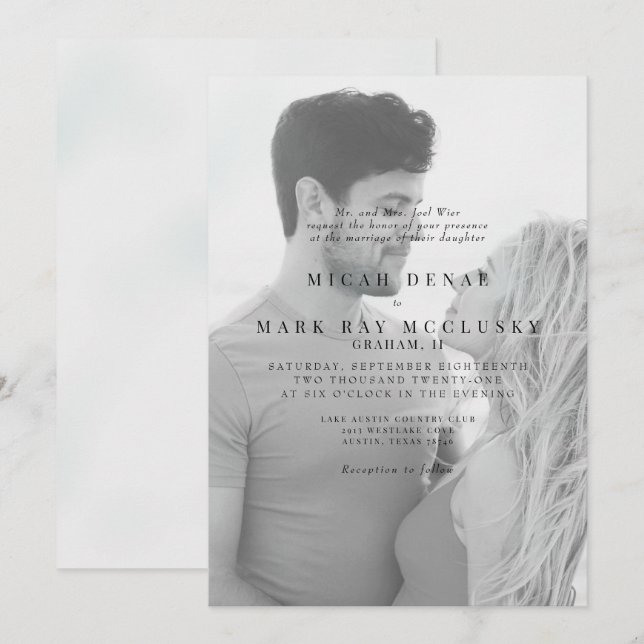 Invitation Photo de couple N/B Mariage (Devant / Derrière)
