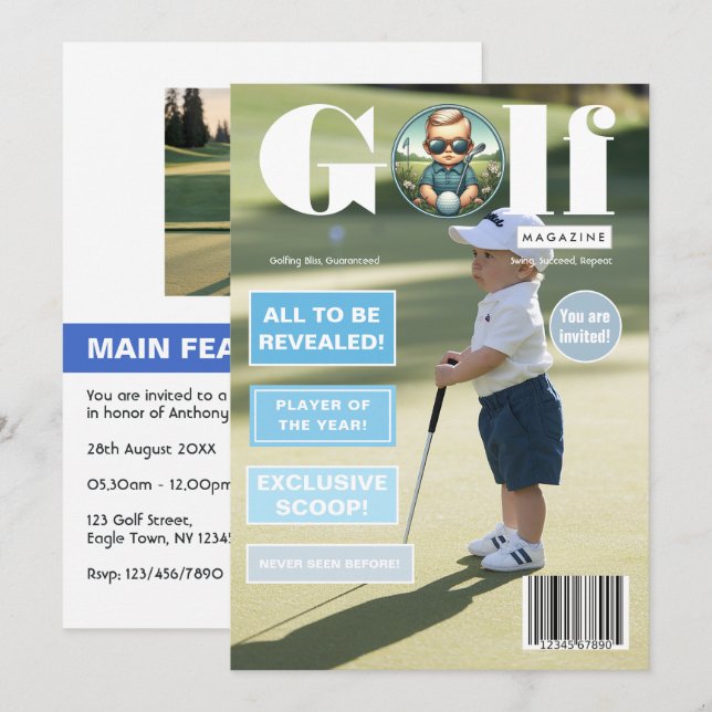 Invitation Photo de couverture de magazine de golf pour fête  (Devant / Derrière)