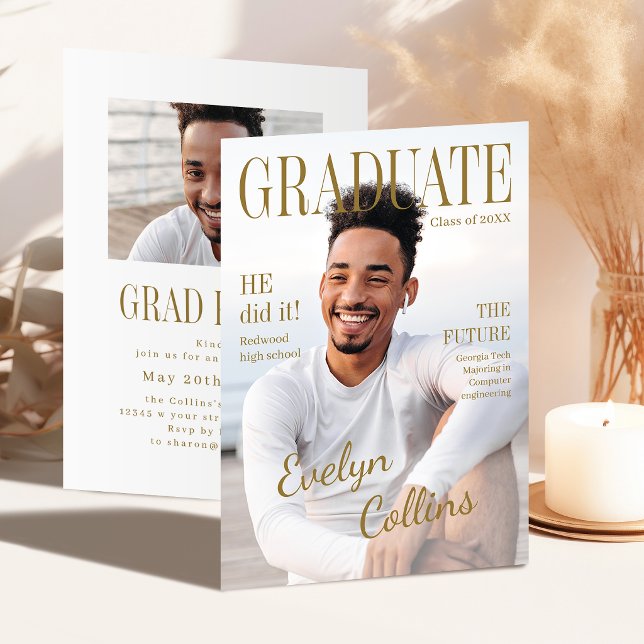 Invitation Photo de couverture de magazine intemporel pour in (Timeless Magazine Cover Photo Graduation Invitatio Invitation)