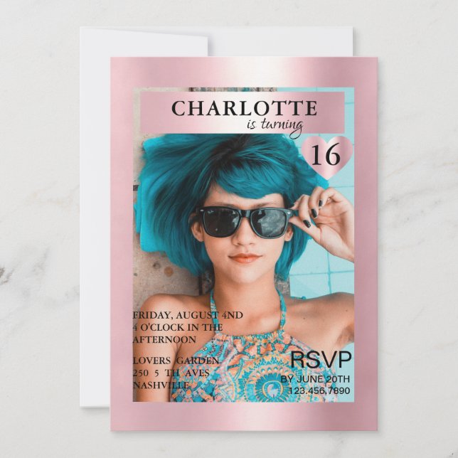 Invitation Photo de couverture de magazine trendy rose inspir (Devant)
