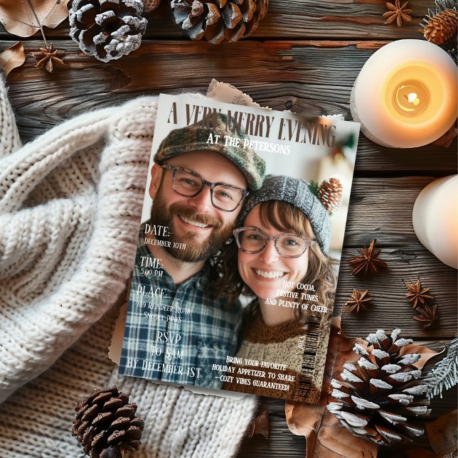 Invitation Photo de couverture du magazine A Very Merry Eveni (A Very Merry Evening Magazine Cover Photo Invitation)