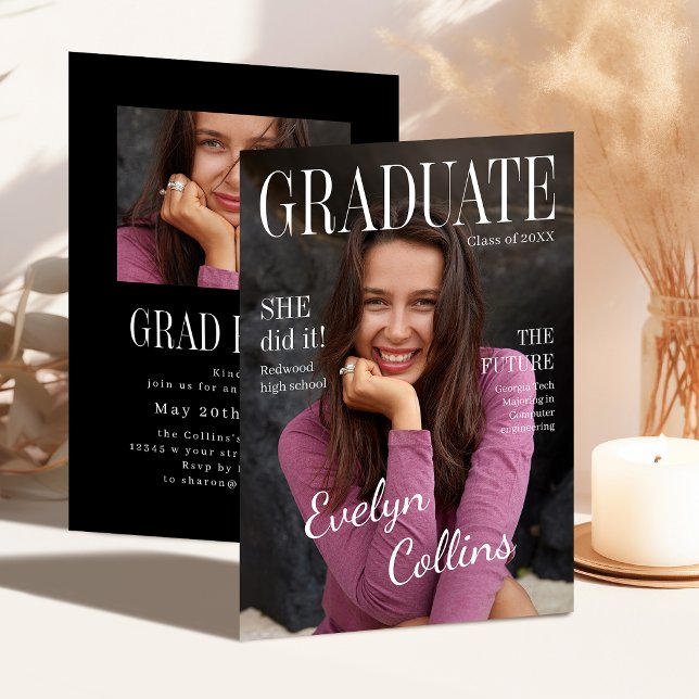 Invitation Photo de couverture du magazine Timeless pour la r (Timeless Magazine Cover Photo Graduation Invitation)