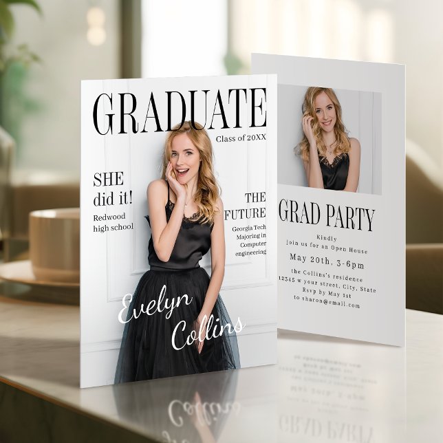 Invitation Photo de couverture du magazine Timeless pour la r (Timeless Magazine Cover Photo Graduation Invitation)