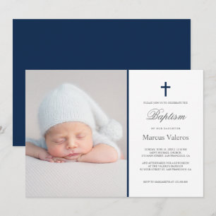 Invitation Photo de croix légère Baptême de la marine