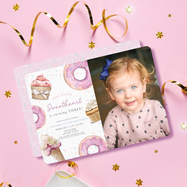Invitation Photo de Cupcake rose Little Sweetheart (Créateur téléchargé)