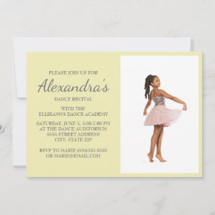 Invitation photo de danse de script gris jaune