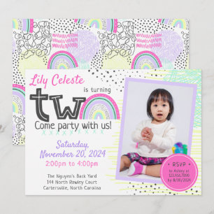 Invitation Photo de dessins kawaii pour le 2e anniversaire de