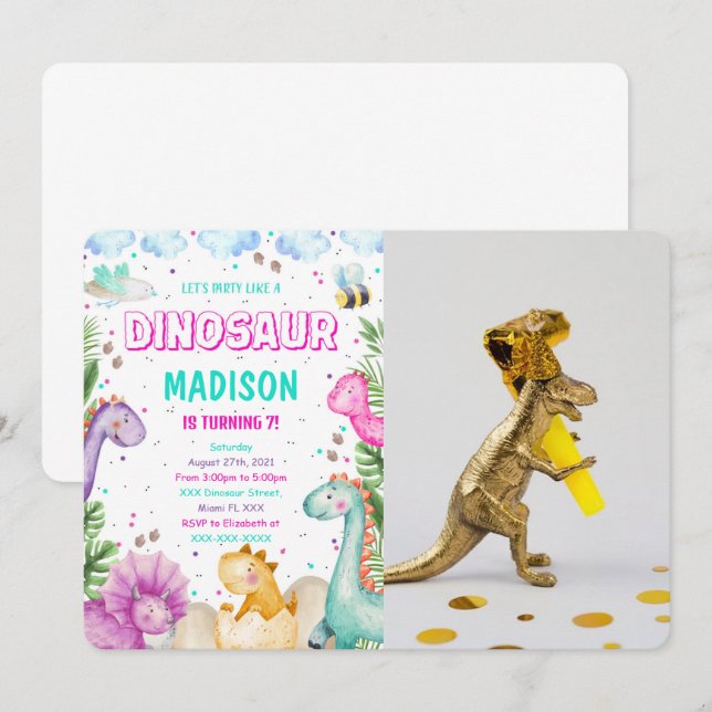 Invitation photo de dinosaure (Devant / Derrière)
