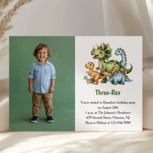 Invitation Photo de dinosaure de garçon mignon pour fête d'an