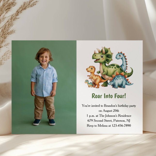 Invitation Photo de dinosaure garçon mignon pour fête d'anniv (Créateur téléchargé)