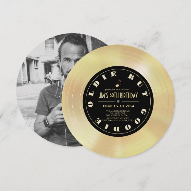 Invitation Photo de disque d'or/disque vinyle pour 60e annive (Devant / Derrière)