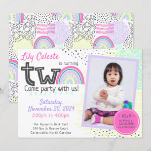 Invitation Photo de Doodles Kawaii pour le 2ème anniversaire