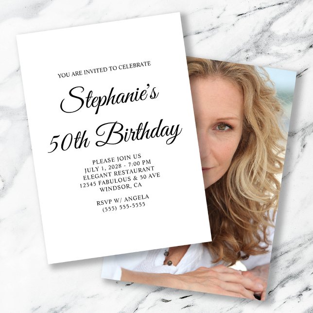 Invitation Photo de dos de script élégant 50e anniversaire (Elegant Script Back Photo 50th Birthday Invitation)