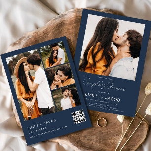 Invitation Photo de douche de la Marine Blue Couple Code QR