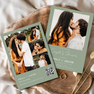 Invitation Photo de douche de Sage Green Couple Code QR