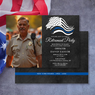 Invitation Photo de drapeau de ligne bleue fine pour fête de 