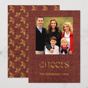 Invitation Photo de famille de Christmas Burlap Holly et Ivy