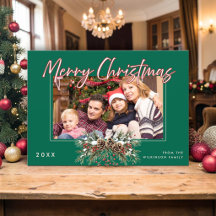 Photo de famille Joyeux Noël Cône de pin Baies rou