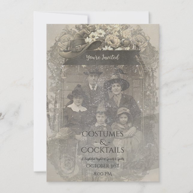 Invitation Photo de famille Sorcière Casquette Halloween Cost (Devant)