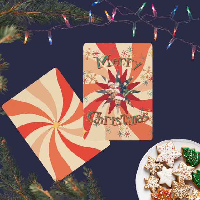 Invitation Photo de famille unique d'art atomique moderne du  (Mid-Century Modern  Christmas cards with retro font and your family photo with personalized text)