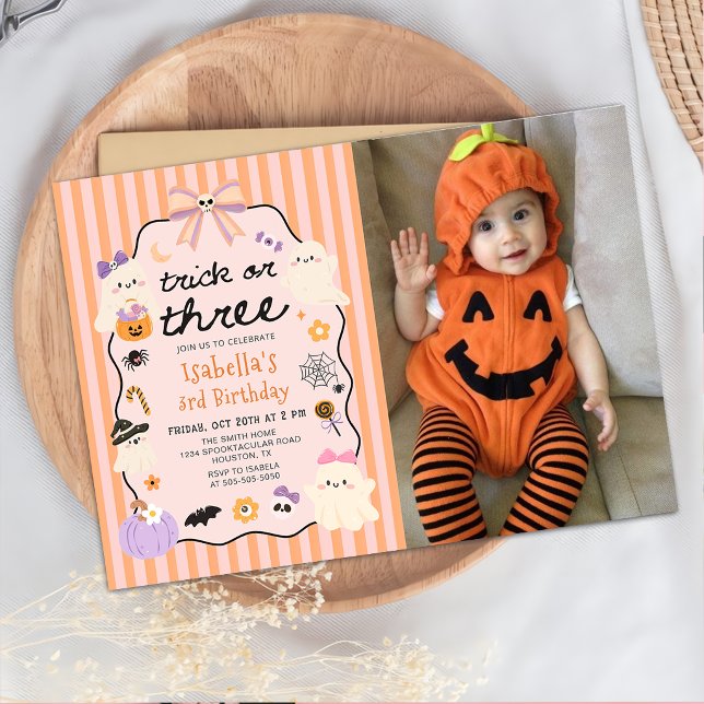 Invitation Photo de fantôme de Halloween pour 3e anniversaire (Créateur téléchargé)