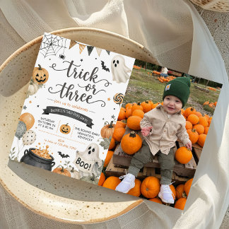 Invitation Photo de fantôme d'Halloween Trick Or Treat pour 3