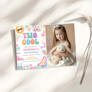 Invitation Photo de fête d'anniversaire 2 ans Editable Summer